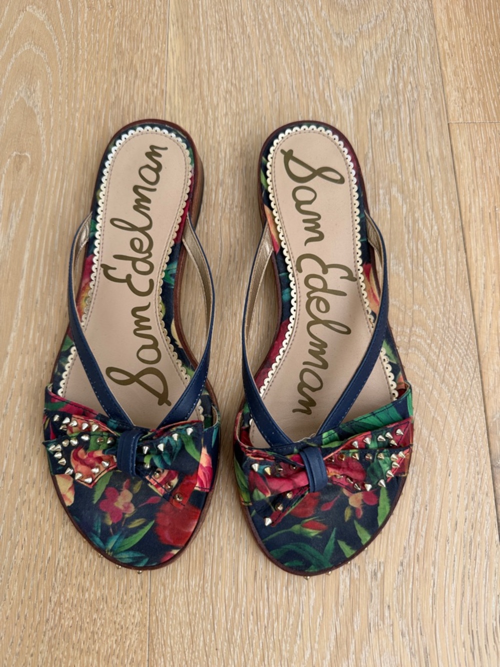 Sam Edelman Navy Floral Bow Slingback Mules